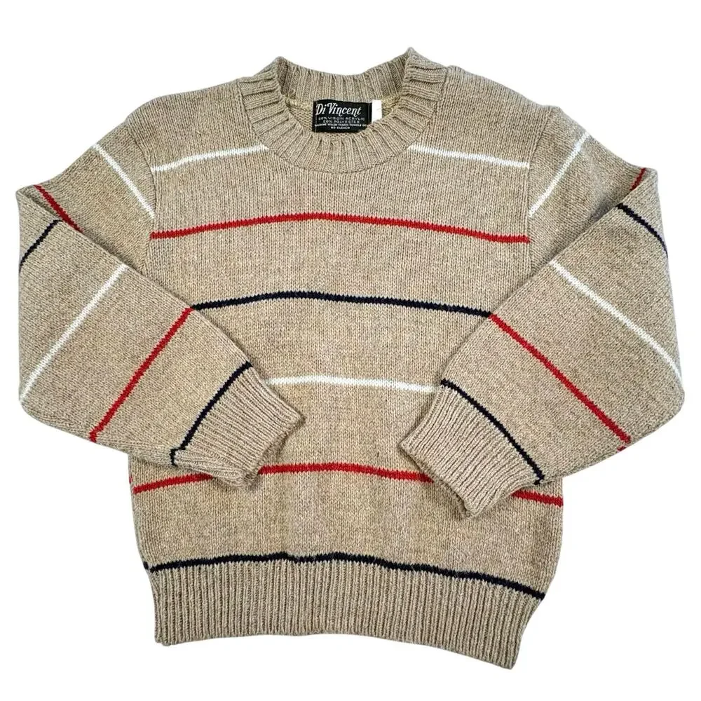 DiVincent Vintage Crew Neck Sweater Boys 7 Beige Striped Preppy Classic